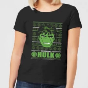 Image of Marvel Hulk Face Womens Christmas T-Shirt - Black