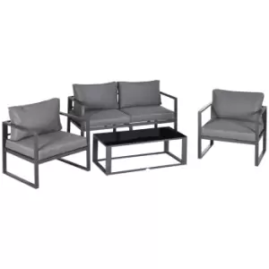 Image of Outsunny 4 Pieces Garden Sofa Set 2 Single Armchair 1 Bench & Side Table Set Aluminium Frame Patio Furniture with Cushions Grey