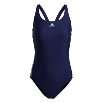 Image of adidas Womens Fit 3-Stripes Swimsuit - Team Navy / Pulse Aqua