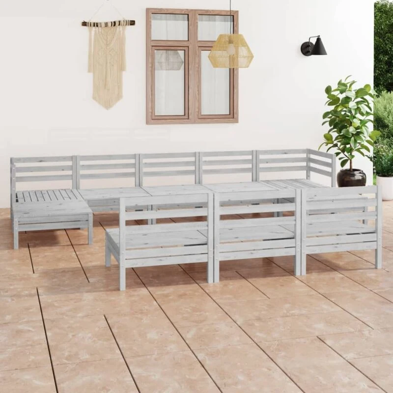 Image of VIDAXL 10 Piece Garden Lounge Set White Solid Wood Pine vidaXL 8720286691205