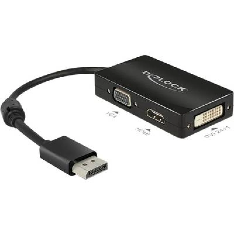 Image of Delock Delock 62656 DisplayPort / VGA / HDMI / DVI Adapter [1x DisplayPort plug - 1x VGA socket, HDMI socket, DVI socket 25-pin] Black incl. ferrite c