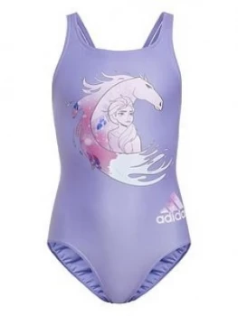 Image of adidas Younger Girls Frozen Swimsuit - Purple, Purple, Size 11-12 Years, Women