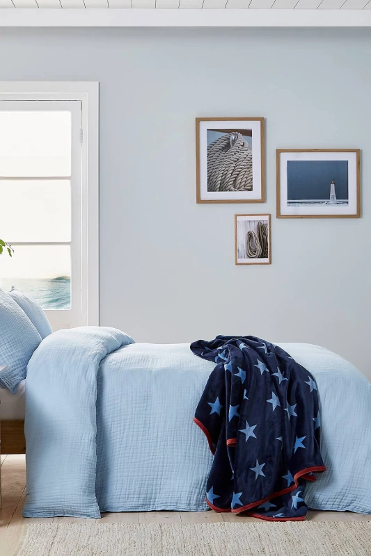 Image of Helena Springfield 'Muslin' Cotton Duvet Cover Set in Blue Size: Single Blue Unisex Single