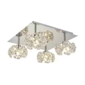 Image of Luminosa Beluga Square 4 Light G9 40cm Flush Light With Polished Chrome Square And Crystal Shade
