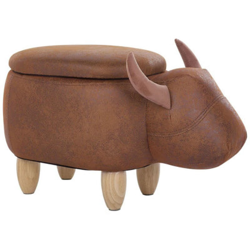 Image of Beliani Storage Animal Stool Cow Faux Leather Light Brown Cow