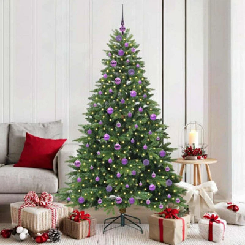 Image of vidaXL Artificial Christmas Tree with 300 LEDs, Lilac Balls Green 180 x 117cm PE and PVC, Green 3397555