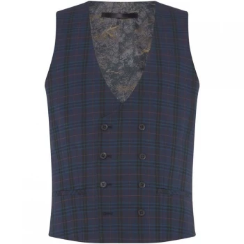 Image of Label Lab Baskin Skinny Fit Tropical Check Suit Waistcoat - Blue