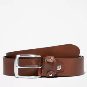 Image of Timberland Square-buckle Leather Belt With Loop Logo For Men In Brown, Size S
