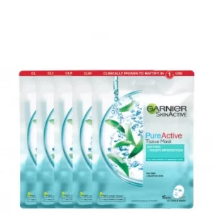 Image of Garnier Pure Active Tea Tree and Salicylic Acid Sheet Mask (5 Pack)