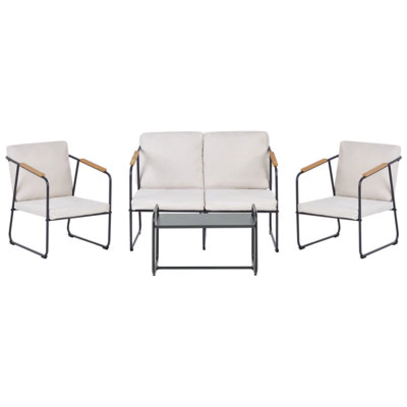 Image of Beliani Garden Lounge Set With Table 4 Seater Vezzana Metal Light Beige