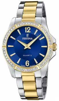 Image of Festina F20594/2 Ladies Gold-pltd. W/CZ Set & Steel Watch