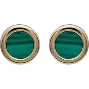 Image of Ladies Unique & Co Sterling Silver 925 Stud Earrings with Yellow Gold Plating and Malachite