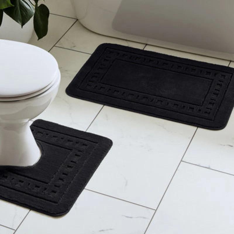 Image of Catherine Lansfield Catherine Lansfield 'Armoni' Bath Mat and Ped Set in Black One Size Unisex 5012601571747