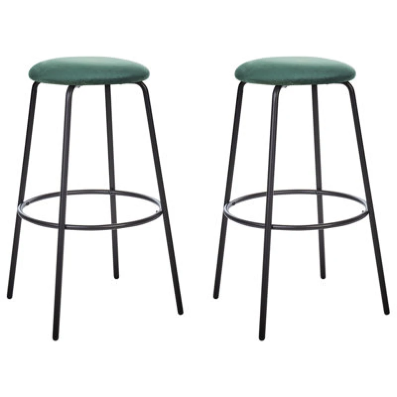Image of Beliani Set Of 2 Bar Chairs Morton Velvet Emerald Green