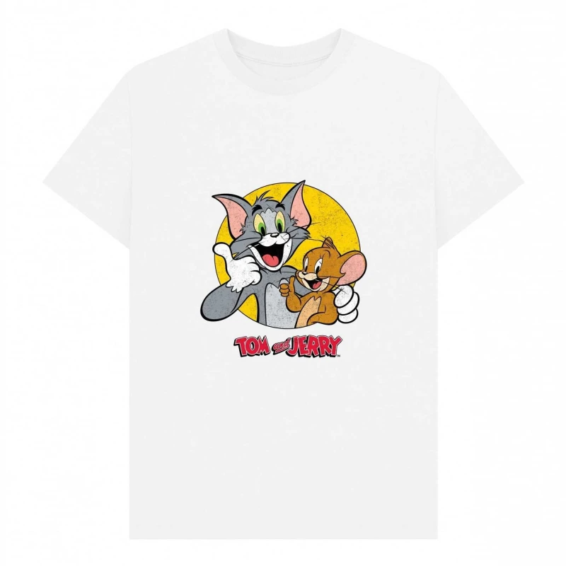 Image of Tom & Jerry Mens Thumbs Up T-Shirt in White Size: Small White Male S