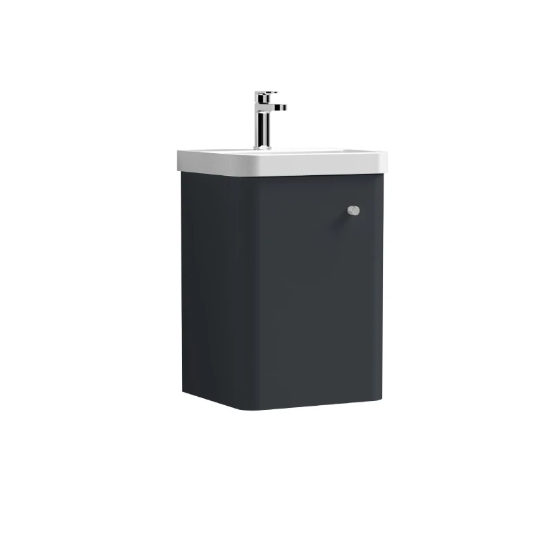 Image of Balterley Wall Hung 1 Door Vanity Unit with Ceramic Sink Soft Black 400mm Grey