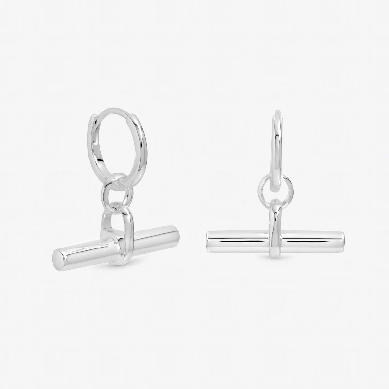 Image of Inicio Sterling Silver Plated Polished T-Bar Hoops Hoop Earrings One Size Silver 73778111000