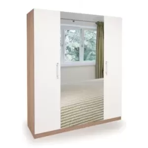 Image of Hyde Oak & White Bedroom Furniture Range - 4 Door Mirrored Wardrobe