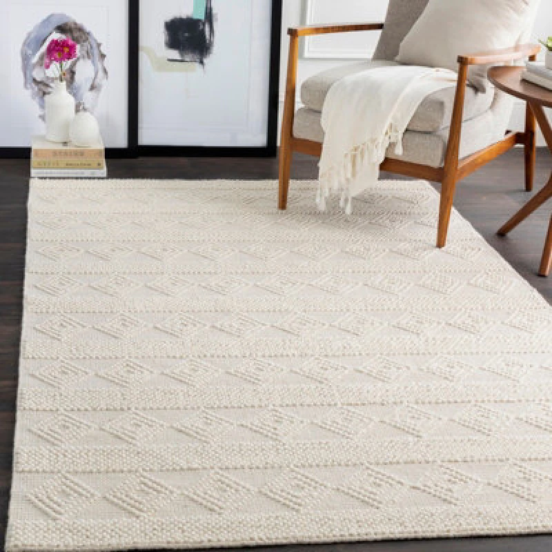 Image of Livabliss Hand-Woven Cottage Wool White Tarini Area Rug 152 X 229cm - Easy Care, Non Shedding, Ideal For Living Room & Bedroom