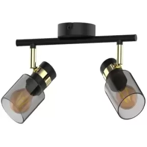 Image of Zumaline Lighting - Zumaline Asti Twin Ceiling Spotlight, Matt Black, Gold, 2x E14