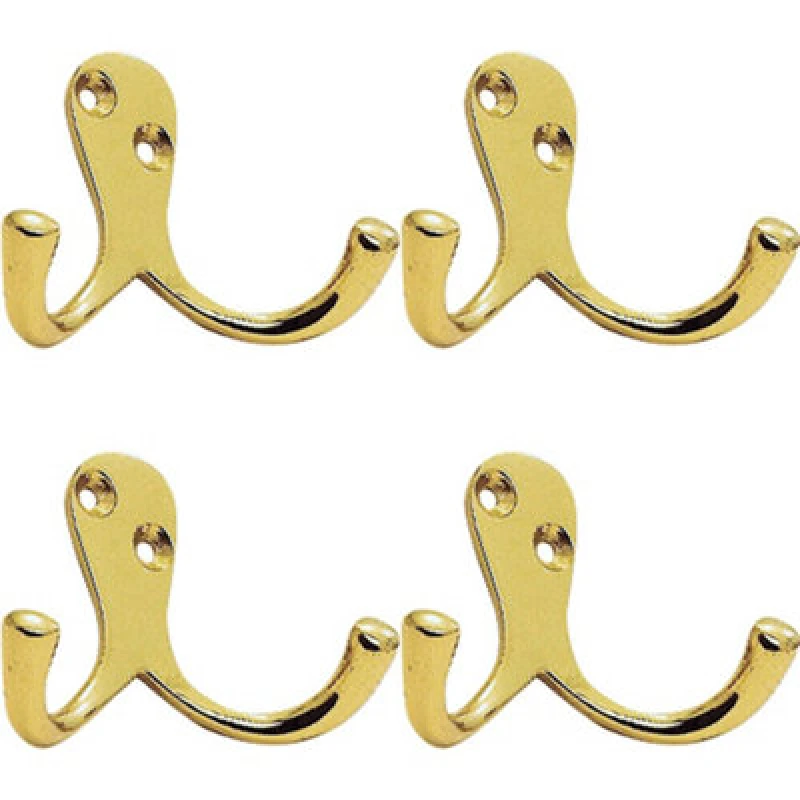 Image of Loops 4x Victorian One Piece Double Bathroom Robe Hook 26mm Projection Polished Brass Metallics