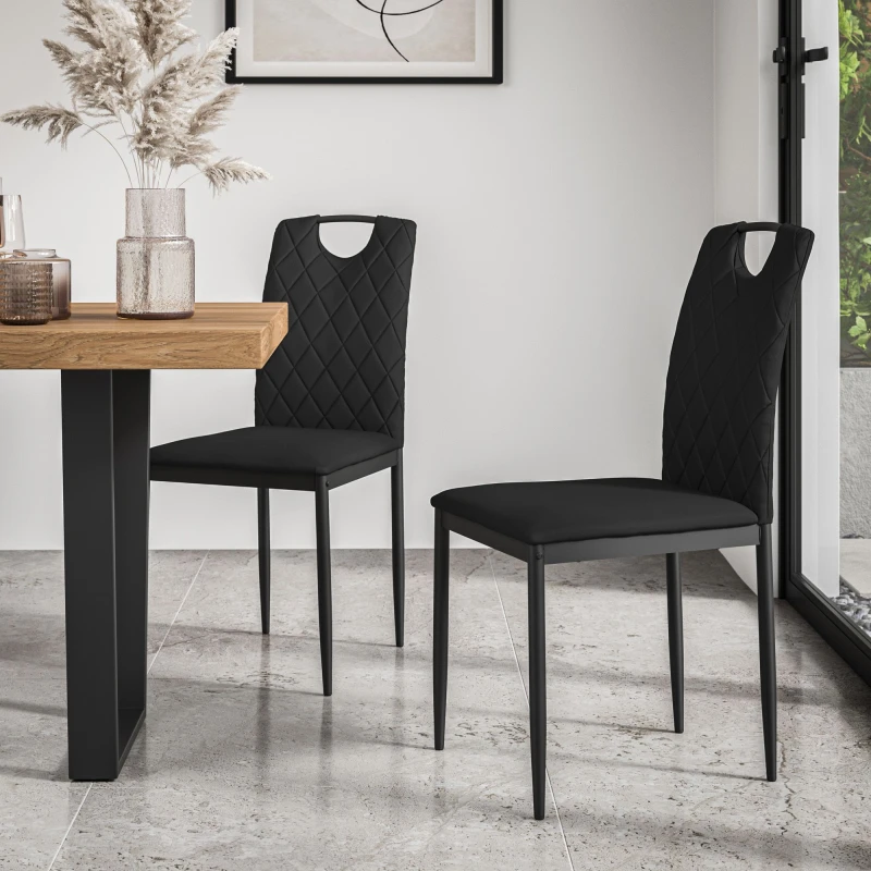 Image of More4Homes Set Of 2 Monza Faux Leather Dining Chair Modern Padded Seat Metal Legs Kitchen (Black)