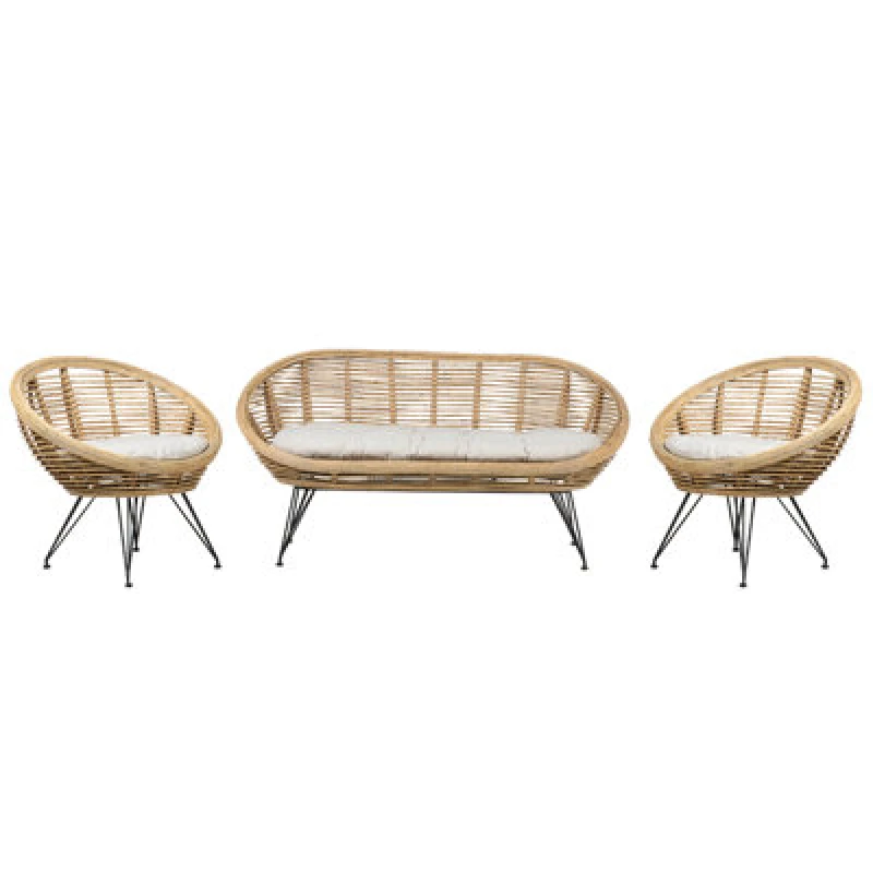 Image of Beliani Garden Sofa Set 4 Seater Maratea Rattan Natural