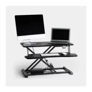 Image of VonHaus Electric Standing Desk Converter- Height Adjustable Sit Stand Desk, Black Keyboard & Monitor Riser, Home Office Dual Monitor Stand