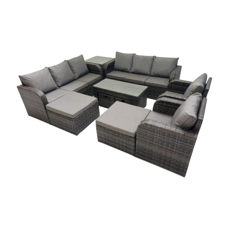 Image of Fimous 3 Seater Sofa Reclining Chair Coffee Table with 4 Stools Side Table in Dark Grey Dark Grey Unisex