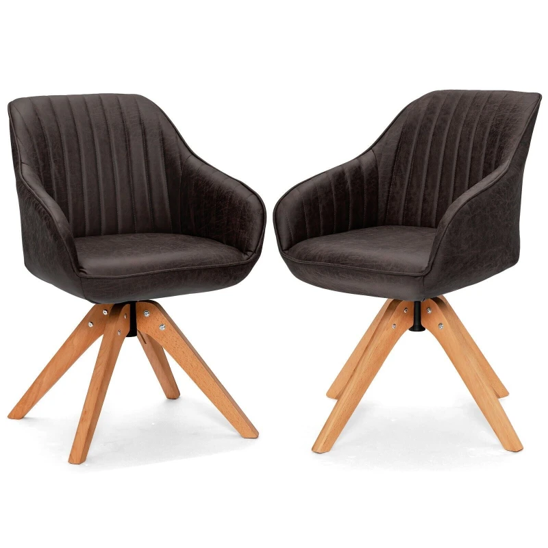 Image of COSTWAY Set of 2 Swivel Accent Chair Ergonomic Armchairs Writing Desk Chairs Brown