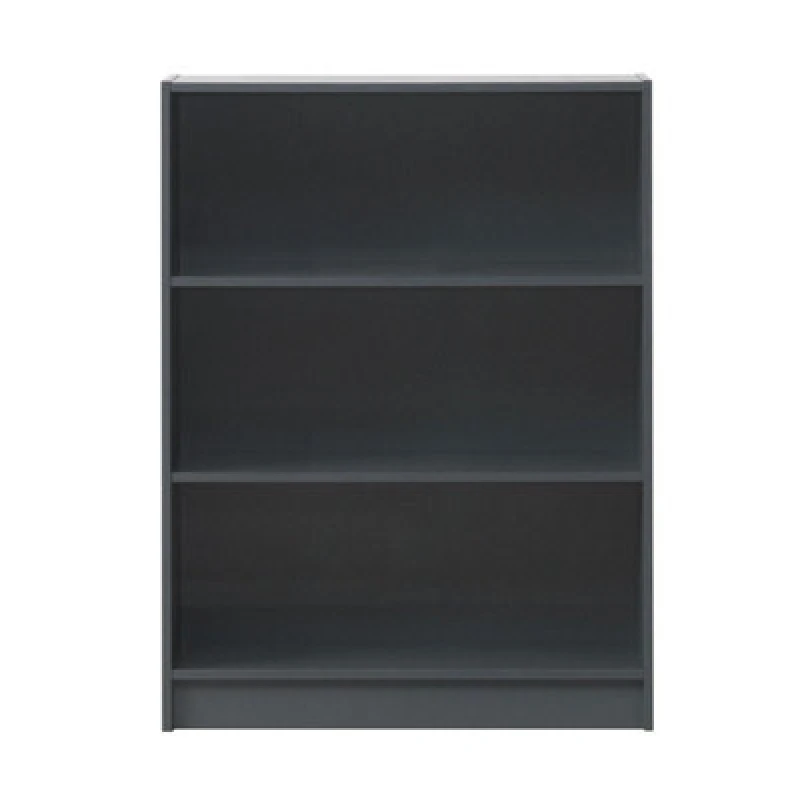 Image of Timber Art Design 3 Tier Bookcase Wide Display Shelving Storage Unit Wood Furniture Dark Grey
