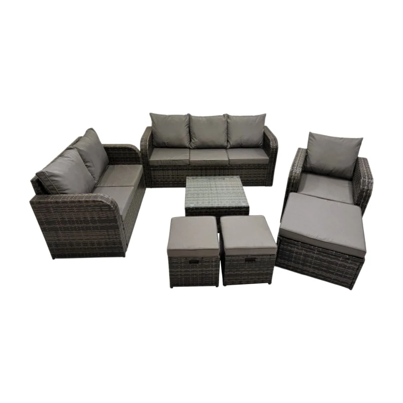 Image of Fimous Garden Outdoor Furniture Set with 3 Stool Dark Grey Mixed Dark Grey Unisex
