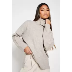 Image of I Saw It First Recycled V Detail Turtle Neck Jumper - Brown