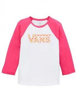 Image of Vans Check My Shine Girls Raglan Top - White/Pink