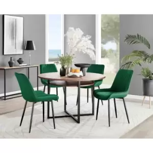 Image of Furniture Box Adley Brown Wood Storage Dining Table and 4 Green Pesaro Black Leg Chairs