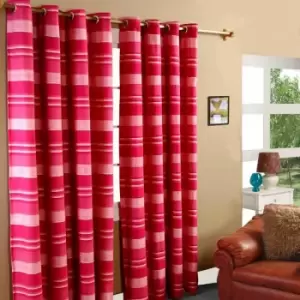 Image of HOMESCAPES Cotton Morocco Striped Pink Curtain Pair, 46 x 54 Drop - Pink - Pink