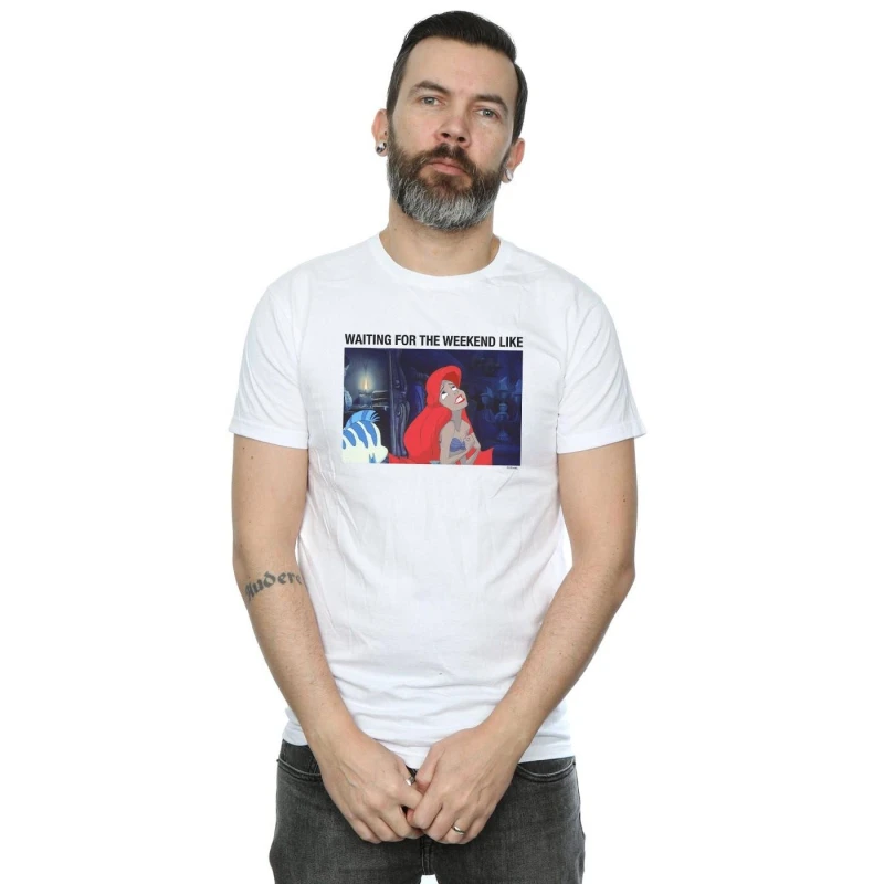 Image of Disney Men The Little Mermaid Waiting For The Weekend T-Shirt in White Size: Small White S Male 5059114361502