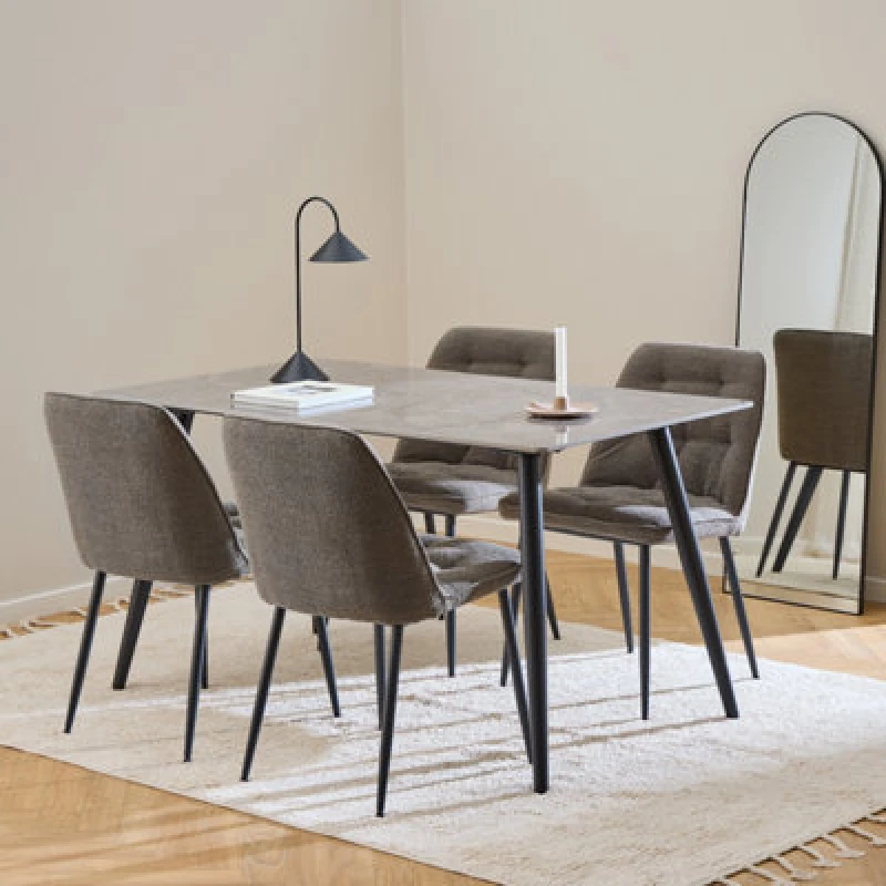 Image of Furniture To Go Wicklow Rectangular Dining Table In Grey/black 140X75Cm Included 4 Brooke Dining Chairs In Taupe