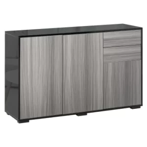 Image of HOMCOM High Gloss Sideboard, Side Cabinet, Push-Open Design with 2 Drawer for Living Room, Bedroom, Light Grey and Black