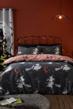 Image of 'Flying Witches' Glow in the Dark Duvet Cover Set