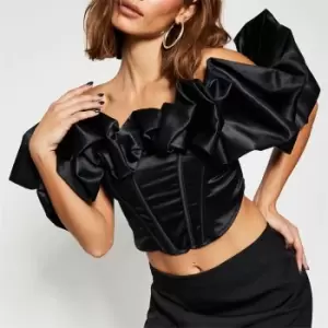 Image of I Saw It First Satin Extreme Ruffle Bardot Corset Top - Black