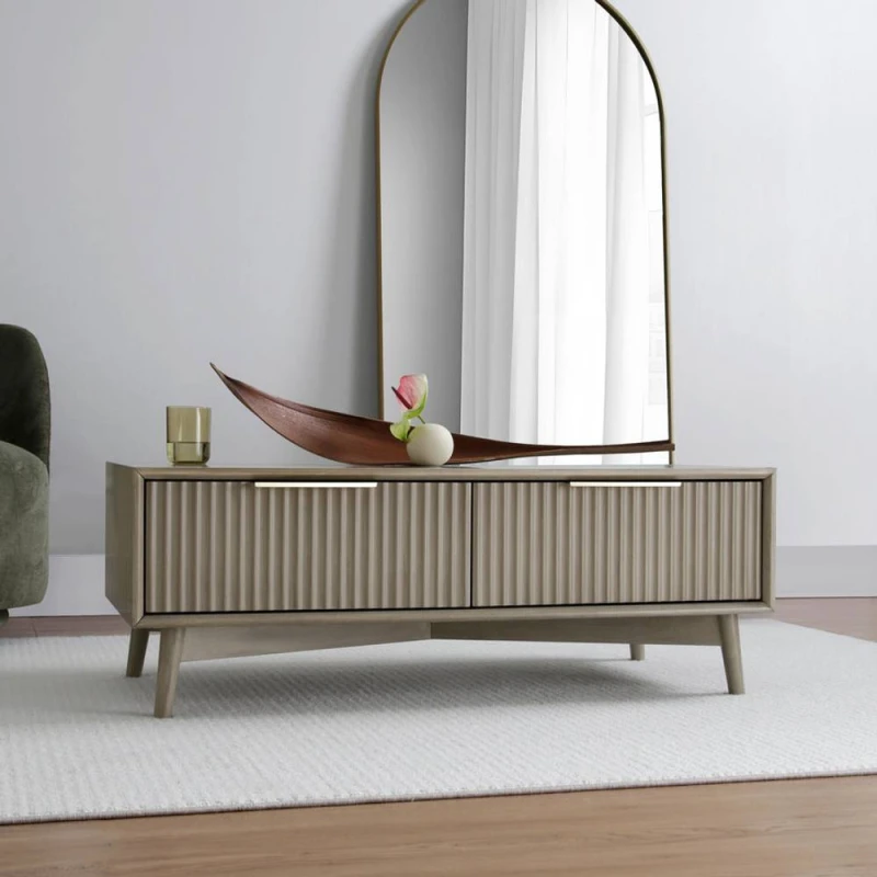 Image of Home Garden Direct Monza Coffee Table with Fluted Drawers Pale Ash in Grey Grey Unisex