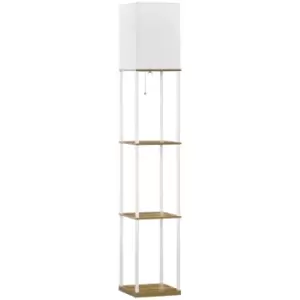 Image of HOMCOM Modern Floor Lamp with Shelves, 3 Layer Shelf Tall Standing Lamp with Fabric Lampshade, Pull Chain Switch (Bulb not included)