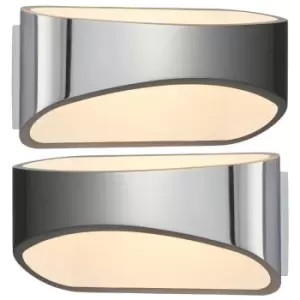 Image of 2 PACK Unique LED Wall Light Warm White Gloss Chrome Loop Up & Down Bedside Lamp