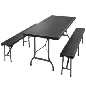 Image of Beer Table and Bench Set Malmo Rattan Effect Black 6ft