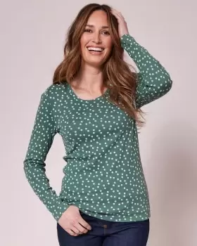 Image of Cotton Traders Womens Wrinkle Free Long Sleeve Spot Jersey Top in Green