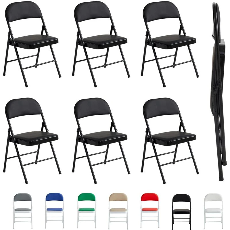 Image of MCC Set Of 6 Padded Folding Metal Frame Dining Chairs Black FOLDING6BLACK