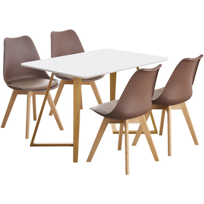 Image of Life Interiors Life Interiors 5PCs Dining Set - a Dallas Dining Table & Set of 4 Lorenzo Tulip chairs with Padded Seat in White White One Size Unisex