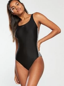 Image of adidas Fit 3 Stripe Swimsuit - Black, Size 38, Women