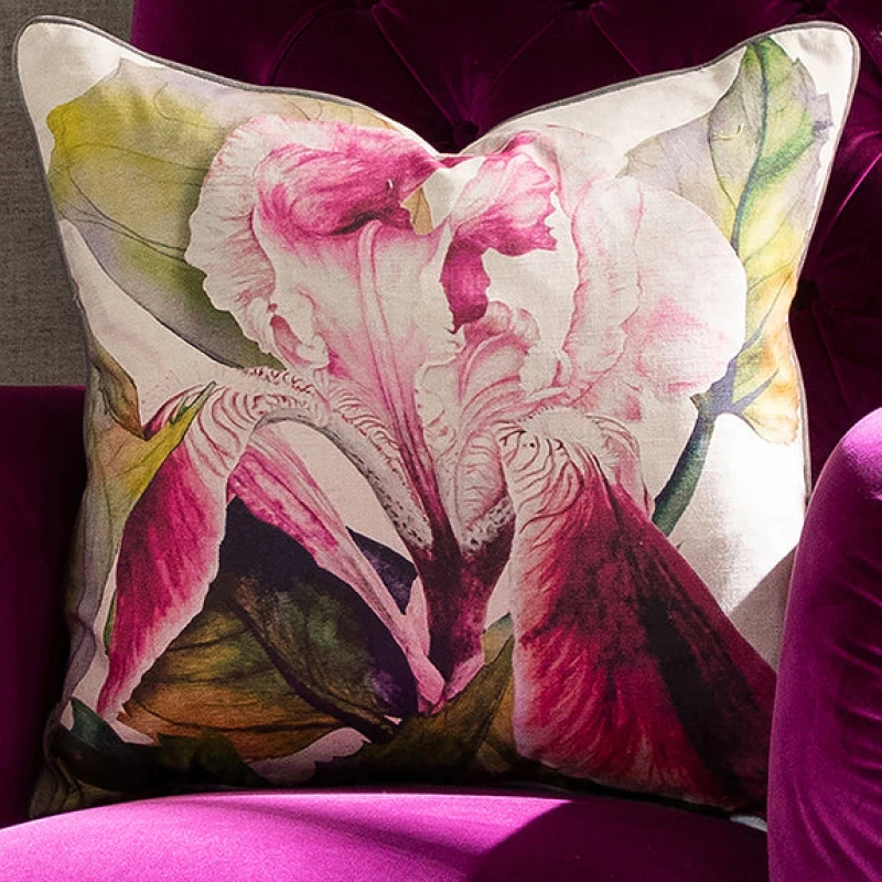 Image of Voyage Maison Darwen Floral Piped Large Cushion Fuchsia